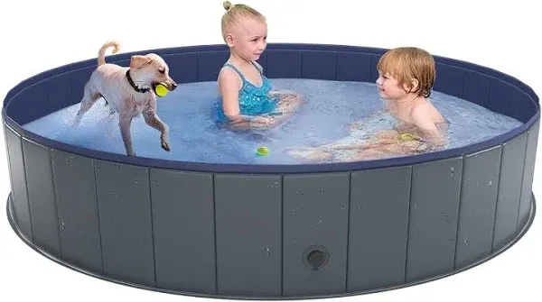 Niubya Foldable Dog Pool, Collapsible Hard Plastic S - 32&#039;&#039; x 8&#039;&#039;, Gray 