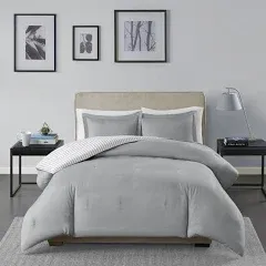 Madison Park MPE10-564 Hayden Reversible Stripe Down Alternative Comforter Mini Set - Grey; Twin Size