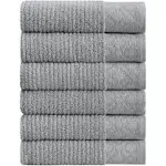 Market & Place 100% Turkish Cotton Luxury Hand Towel Set | Super Soft and Highly Absorbent | Textured Dobby Border | 550 GSM | Includes 6 Hand Towels | Nitra Collection (White/Dark Grey)