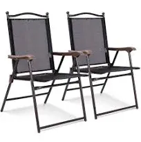 Costway Set of 2 Patio Folding Sling Back Chairs Camping Deck Garden Beach