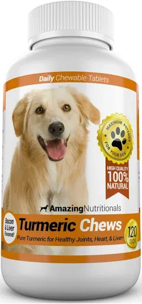 Amazing Turmeric for Dogs Curcumin Pet Antioxidant, Eliminates Joint Pain Inflammation, 120 Chews