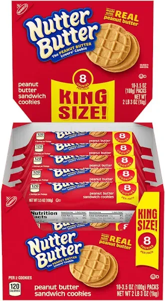 Nutter Butter Cookies, Sandwich, Peanut Butter, King Size! - 10 pack, 3.5 oz packs