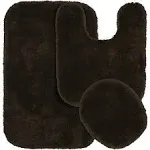 Garland 3 Piece Finest Luxury Ultra Plush Washable Nylon Bath Rug Set Chocolate Brown