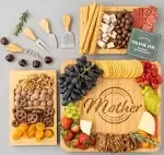 Birthday Gifts for Mom from Daughter Son Kids | Happy Birthday Mom Gift Ideas | Best Kitchen Present for Mother | Cheese Board Charcuterie Set with 4 Knives