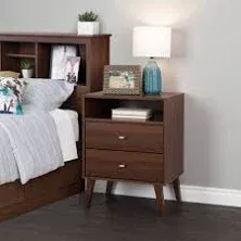 Prepac Milo 2-Drawer Tall Nightstand with Open Shelf, Drifted Gray