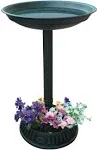 25&#034; Outdoor Polyresin Birdbath with Planter Yard Statue Green