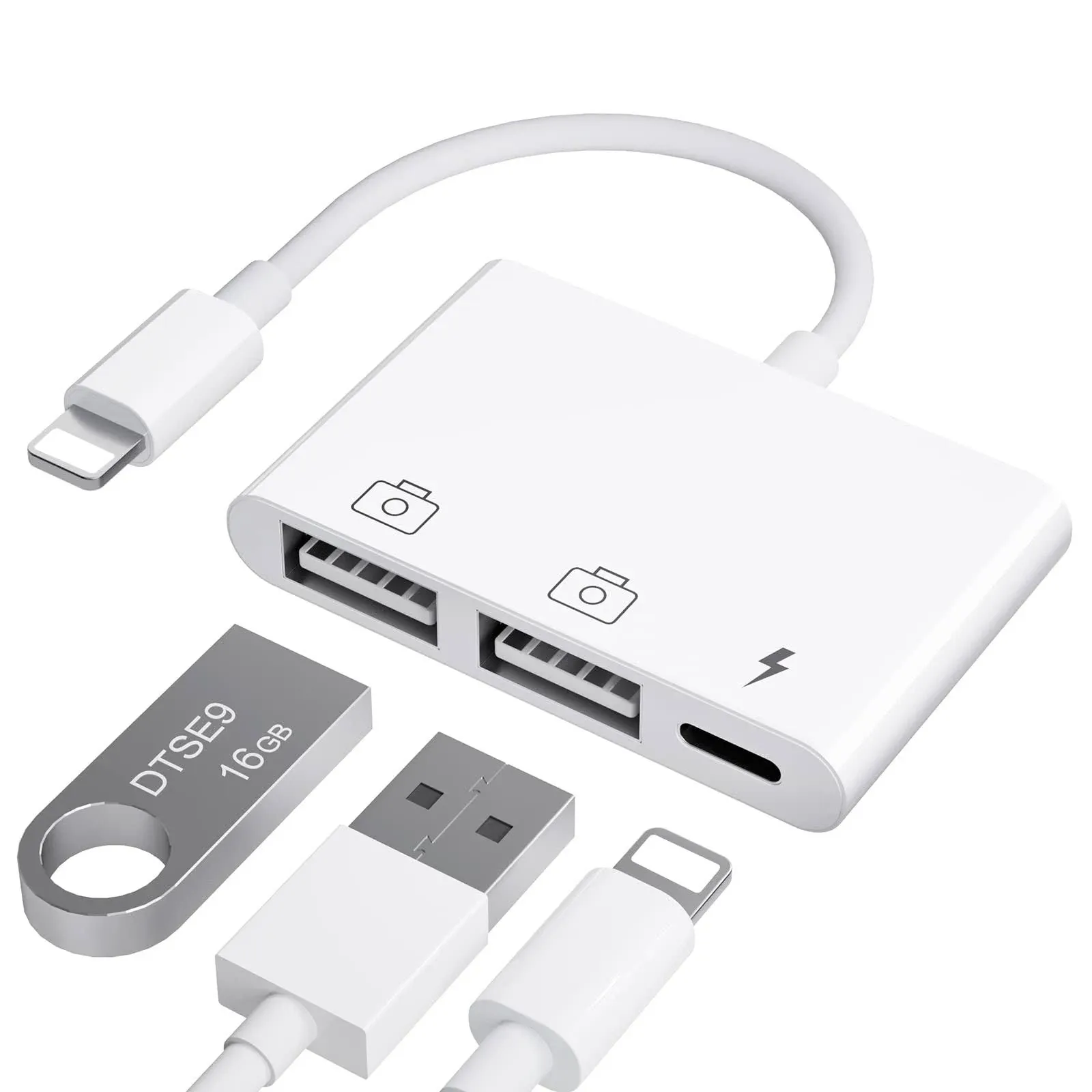 AMLLEN iPad to USB Adapter, USB for iPad, iPhone to USB Adapter - Compatible with iPhoneiPad, Plug N Play - Supports USB Flash Drive - iOS 16 Compatible