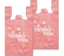 PINK Thank You Bags, 100PCS T Shirt Bags, to Go Bags,Grocery Bags, Reusable and 