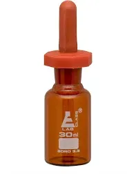 EISCO Dropping Bottle, 30ml (1oz) - Amber Borosilicate 3.3 Glass - Eye Dropper Pipette and Dust Proof Rubber Bulb - Octagonal, Non-Screw Top