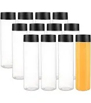 12 Pack 13.6 Oz 400 Ml Clear Pet Plastic Juice Bottles With Black Lids Plastic