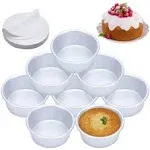 4 Inch Cake Pan, Set of 8, Anodized Aluminum Round Pans with 100 Pcs Parchmen...