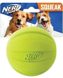 Nerf Dog Rubber Ball Dog Toy with Squeaker, Lightweight, Durable and Water Resistant, 4 Inch Diameter for Medium/Large Breeds, Single Unit, Green