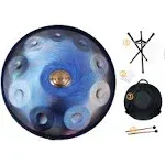 AS TEMAN HANDPAN, Handpan drum instrument in D Minor 10 Notes 432Hz 22 inches Steel Hand Drum with Soft Hand Pan Bag, 2 handpan mallet,Handpan Stand,dust-free cloth Blue