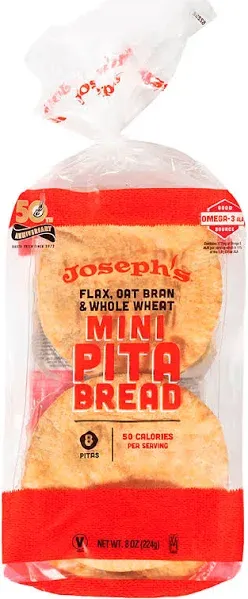 Joseph's Pita Bread, Mini, Flax, Oat Bran & Whole Wheat - 8 pitas, 8 oz