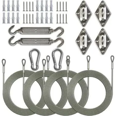 ShadeMart 6 Inch Stainless Steel Hardware Kit Plus Cable for Rectangle Or Square Sun Shade Sail Installation Set with 12' Long Extension Cable Rust Free 316 Stainless Steel