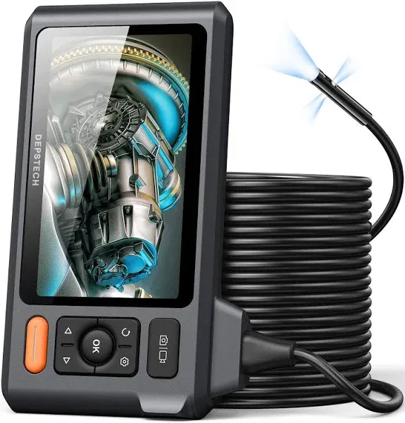 Triple Lens Sewer Inspection Camera with 50FT Semi-Rigid Cable, DEPSTECH 5"IPS Screen Endoscope Camera with Lights, 1080P Industrial Borescope, Split Screen, Waterproof Drain Pipe Camera,Carrying Case