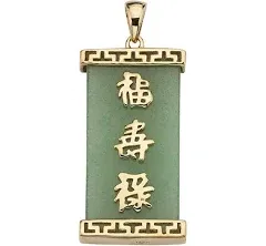 PalmBeach Jewelry Green Jade Good Luck, Prosperity & Long Life Pendant in 14K Gold Over Sterling Silver