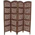 Handmade Foldable 4 Panel Wooden Partition Screen Room Divider - Brown