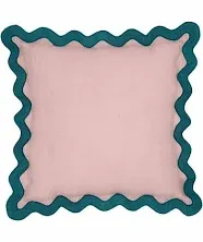 Scalloped Edge - Linen Throw Pillow - Blue / Pink