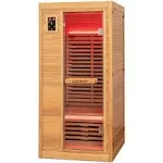 COSTWAY 1-2 Person Far Infrared Wooden Sauna Room, Canadian Hemlock Indoor Low EMF Sauna with Oxygen Ionizer, 9 Carbon Heaters, 4 Light Strips, Tempered Glass Door, Personal Sauna for Home