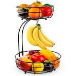 Auledio 2-Tier Countertop Fruit Vegetables Basket Bowl Storage with Banana Hanger, Black