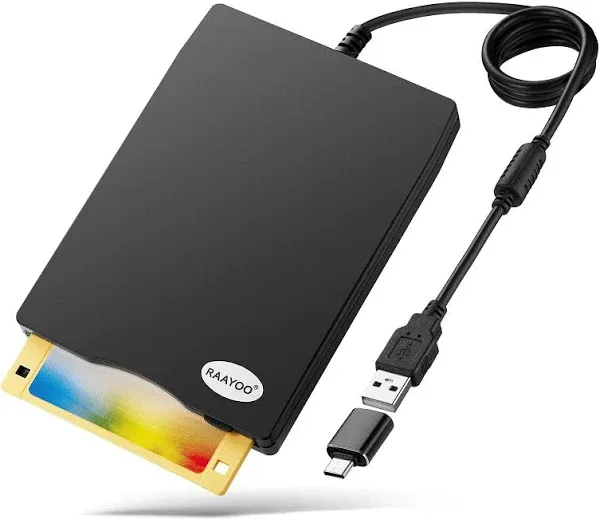  USB Floppy Disk Reader Drive, 3.5” External Portable 1.44 MB FDD Black