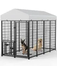 LOVMOR Large Dog Kennel Outdoor Pet Pens Dogs Run Enclosure Animal Hutch Metal Coop Fence with Roof Cover (8'L x 4'W x 5.6'H)