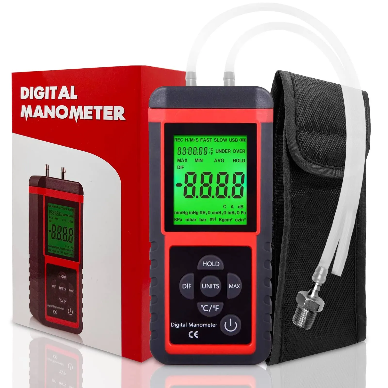 EHDIS Digital Manometer Air Pressure Meter Gas Gauge Reader