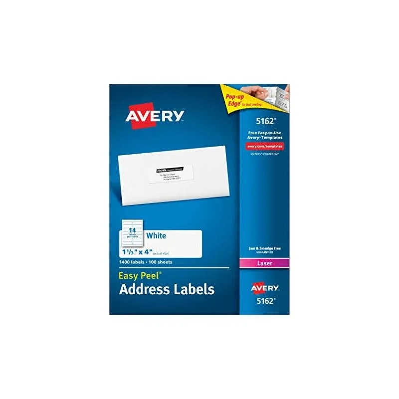 Avery Laser White Mailing Labels 5162 Size 1.33X4 Jam Free Package of 1400 NEW