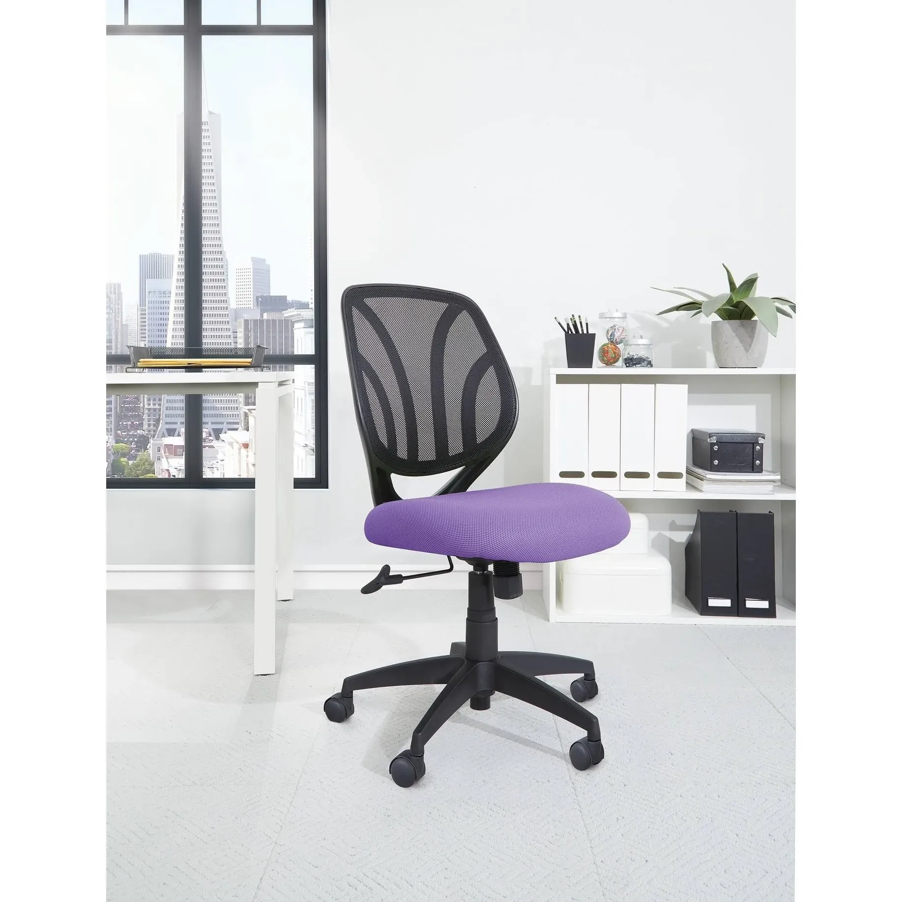 Office Star Products Purple Mesh Screen Back Armless Task Chair with Dual Wheel Carpet Casters EM69200PN-512