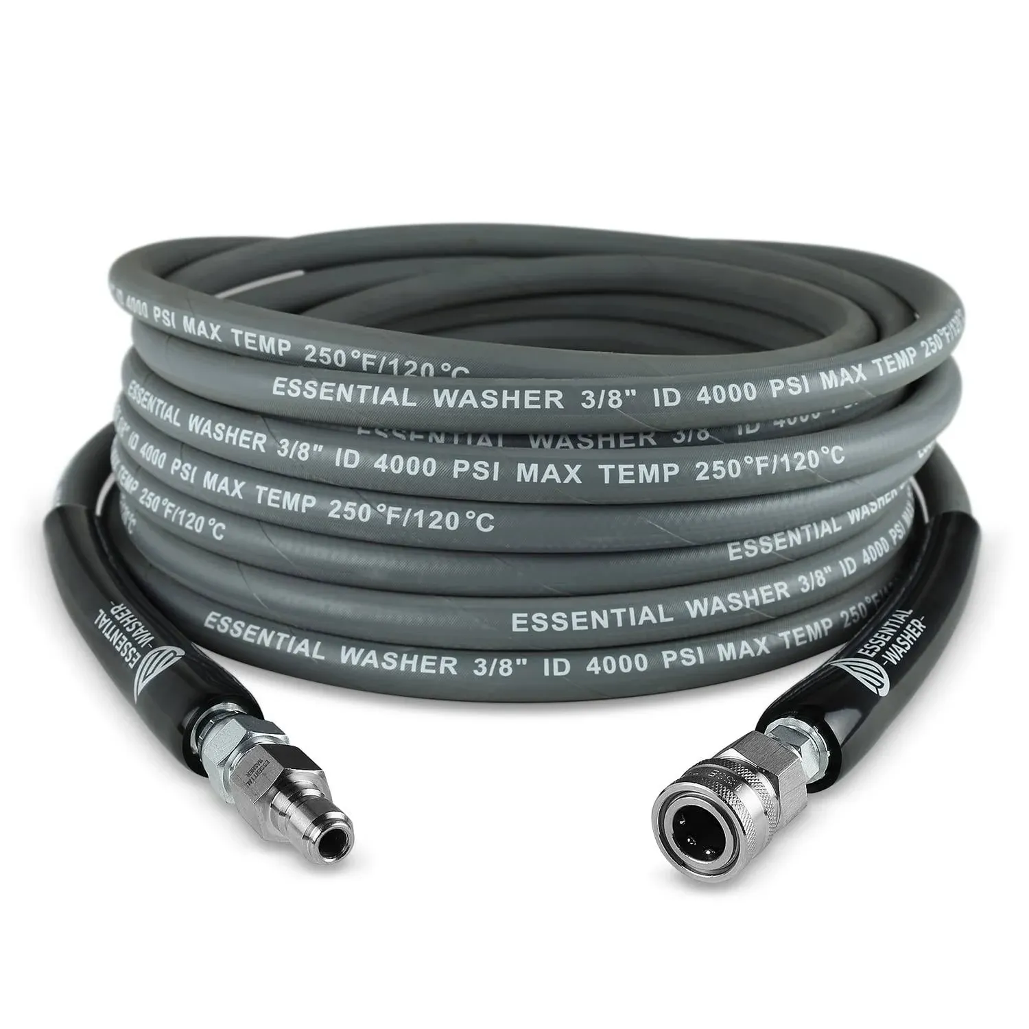 50 ft Grey Pressure Washer Hose with Stainless Steel Fittings