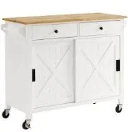 Crosley Furniture Laurel Kitchen Cart with Natural Wood Top, White