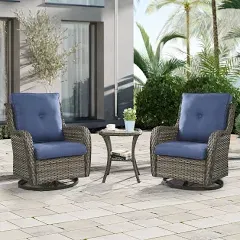 Pocassy 3-Piece Outdoor Swivel Bistro Set with Wicker Rocking Chairs