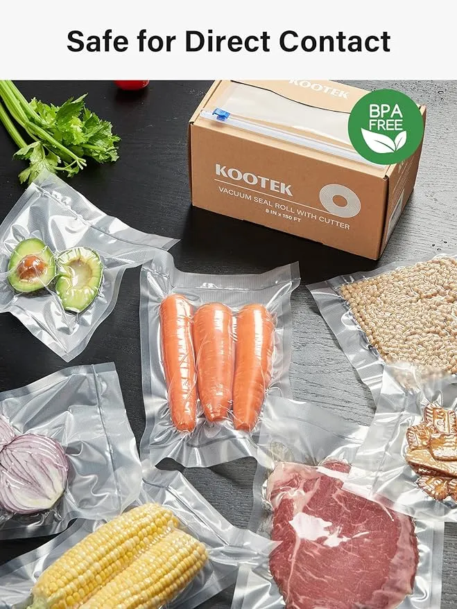 Kootek 8" x 150' Vacuum Sealer Bags Roll for Food with Cutter Dispenser, Commercial Grade Vacuum Seal Bags, BPA Free, Customized Size Food Bags for