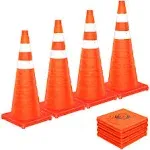 [4 Pack] Collapsible Traffic Cones 28 Inch, Traffic Safety Cones, Orange Traffic Cones, Collapsible Safety Cones with Reflective Collars, Parking Cones for Drivers Training Parking Lots by KAKO