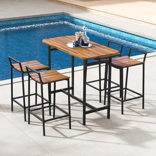 Costway 5 Piece Acacia Wood Bar Table Set