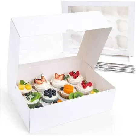 VGOODALL 12 Count Cupcake Boxes, 6PCS Cupcake Container with Window Boxes Holding 72 Pastry Box for Birthday Holiday Party Bakery Supplies 13.2"x9.8"x4"