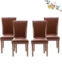 COLAMY Upholstered Parsons Dining Chairs Set of 2, Fabric Dining Room Kitchen Side Chair with Nailhead Trim and Wood Legs - Beige