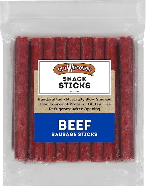 Old Wisconsin Beef Sausage Snack Sticks, Naturally Smoked, Ready to Eat, High Protein, Low Carb, Keto, Gluten Free, 5 Ounce Resealable Package