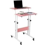 Mind Reader 2-Tier Rolling Sitting/Standing Desk with Storage, Pink