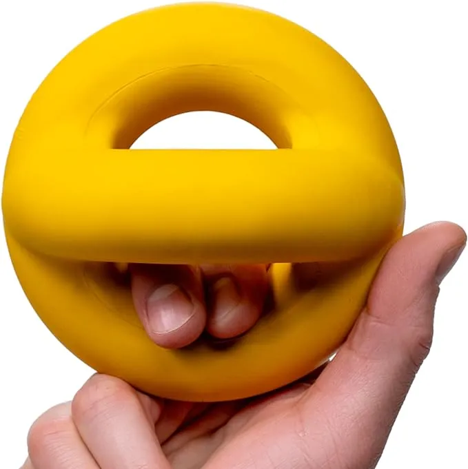 Indestructible Ring Ball - Lifetime Replacement - for Aggressive Chewers, Medium Large Breed - Non-Toxic Natural Rubber Dog Toys - Butter Scent, Yellow (Highly Visible Color for Dogs) - 4.5”