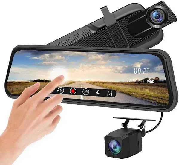 Backup Camera 10 inch Mirror Dash Cam Dual Lens Front Rear Dash Camera 1080P ...