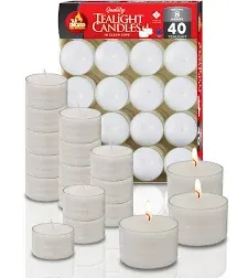 Ner Mitzvah Long Tealight Candles Hours White in Clear Cups