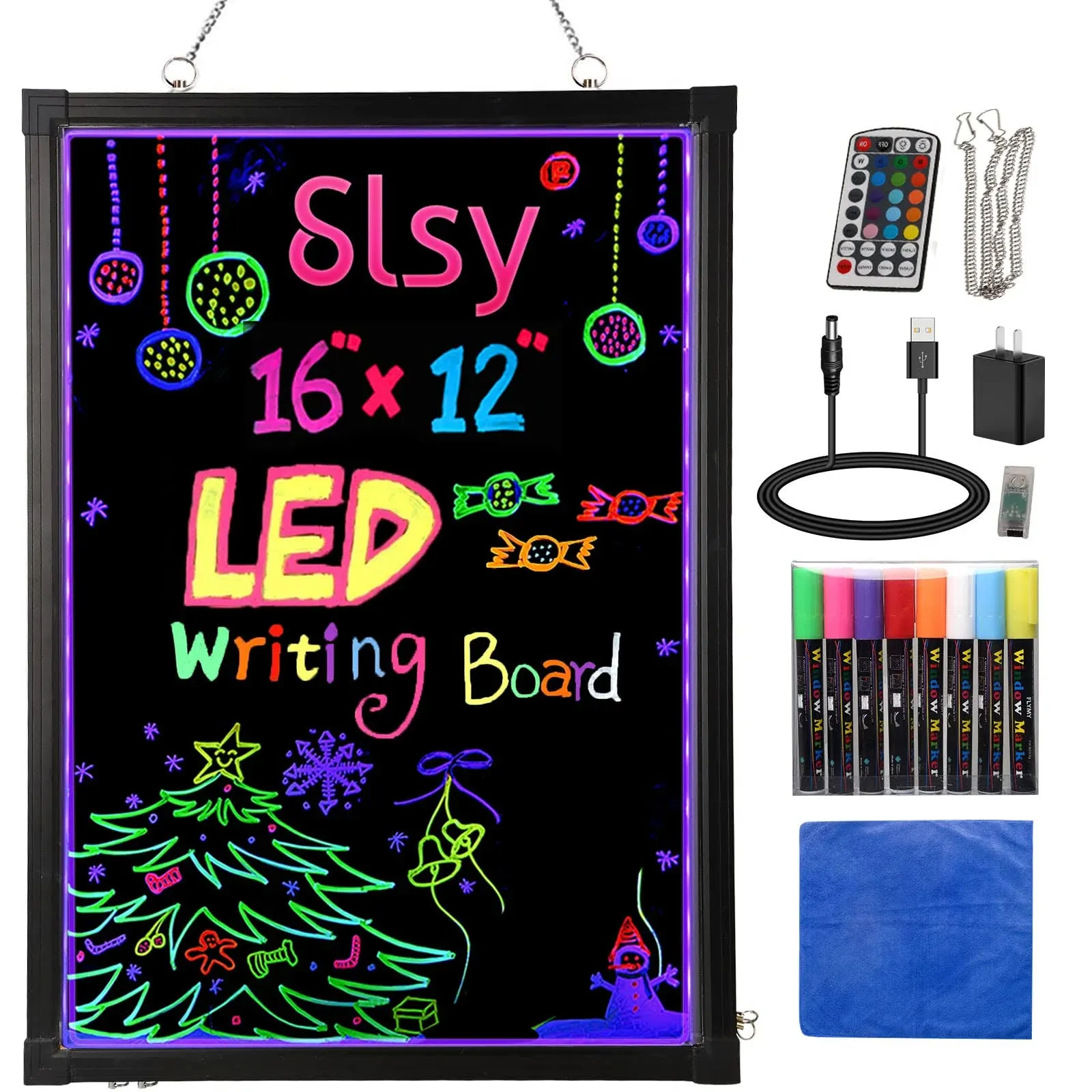 Slsy Illuminated LED Message Writing Board, 16&#034;X12&#034; Erasable Neon Effect Menu...