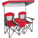 Goplus Portable Folding Camping Canopy Chairs w/ Cup Holder Cooler Outdoor - Red