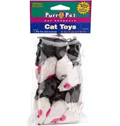 Penn-Plax Play Fur Mice Cat Toys | Mixed Bulk Bag of 12 Play Mice with Rattling 