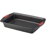 Rachael Ray Yum-o! Nonstick Baking Pan With Grips/ Nonstick Cake Pan with Grips, Rectangle - 9 Inch x 13 Inch, Gray with Red Grips