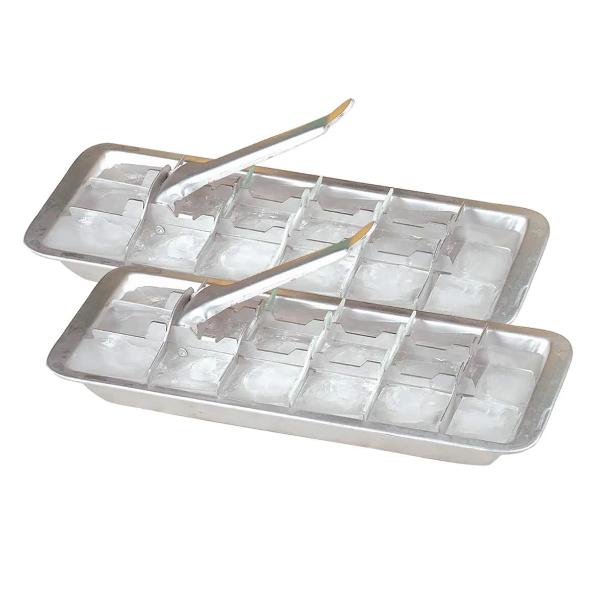 Fox Valley Traders Vintage Kitchen Aluminum Metal Ice Cube Trays, Set of 2 – Each Tray Features 18 Slot Ice Cube Maker with Easy Release Handle