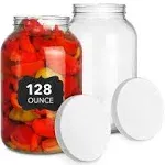 128 Oz Glass Jar with Plastic Airtight Lid (2 Pack) - 1 Gallon Glass Jar for Pic