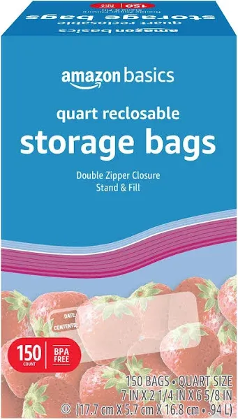 Amazon Basics Quart Food Storage Bags, 150 Count (Previously Solimo)